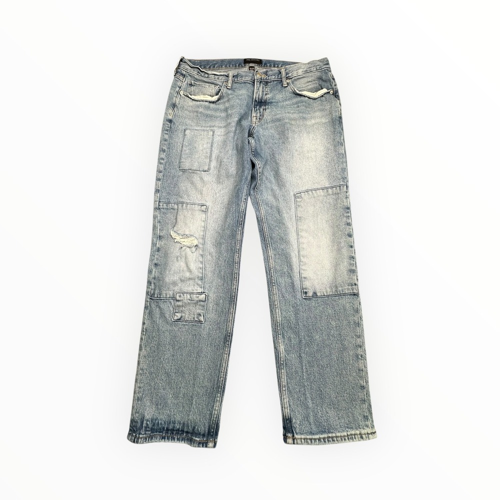 Free Assembly Jeans Mens 38x30 Blue Modern Straight‎ Patchwork Distressed Denim
